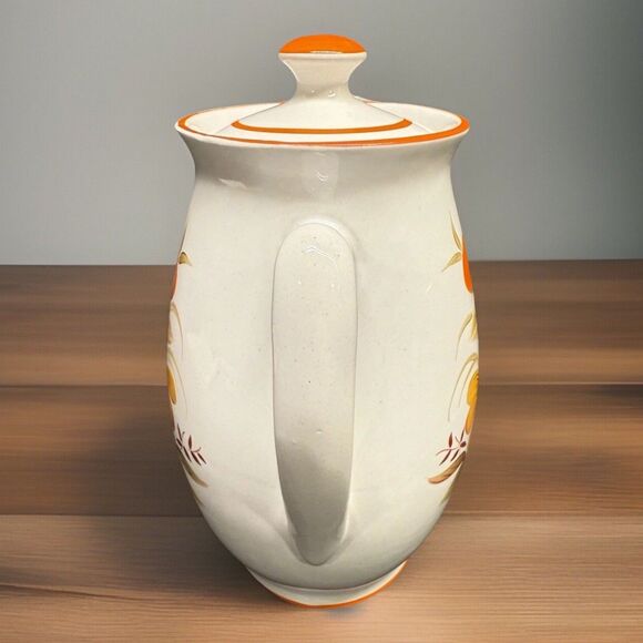 RareMCM White ceramic Lidded Pitcher Orange Flower 9.75” Tall Coffee Water Tea - Picture 4 of 13
